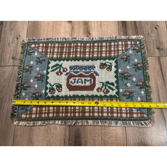 Vintage Woven Cotton Placemats Set Of 4 With Jam Jar & Floral Pattern Country Co - Picture 3 of 5